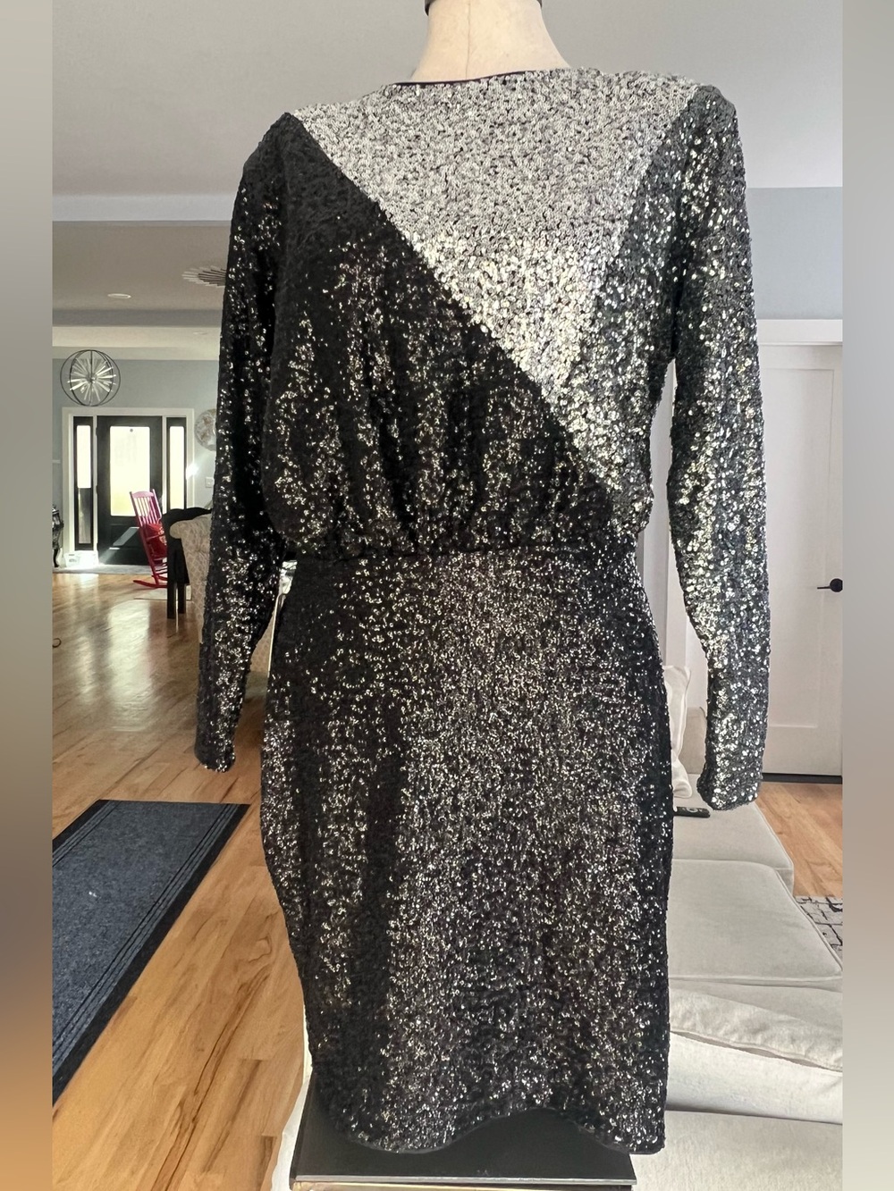 Express Black & Silver Sequin Long Sleeve Dress